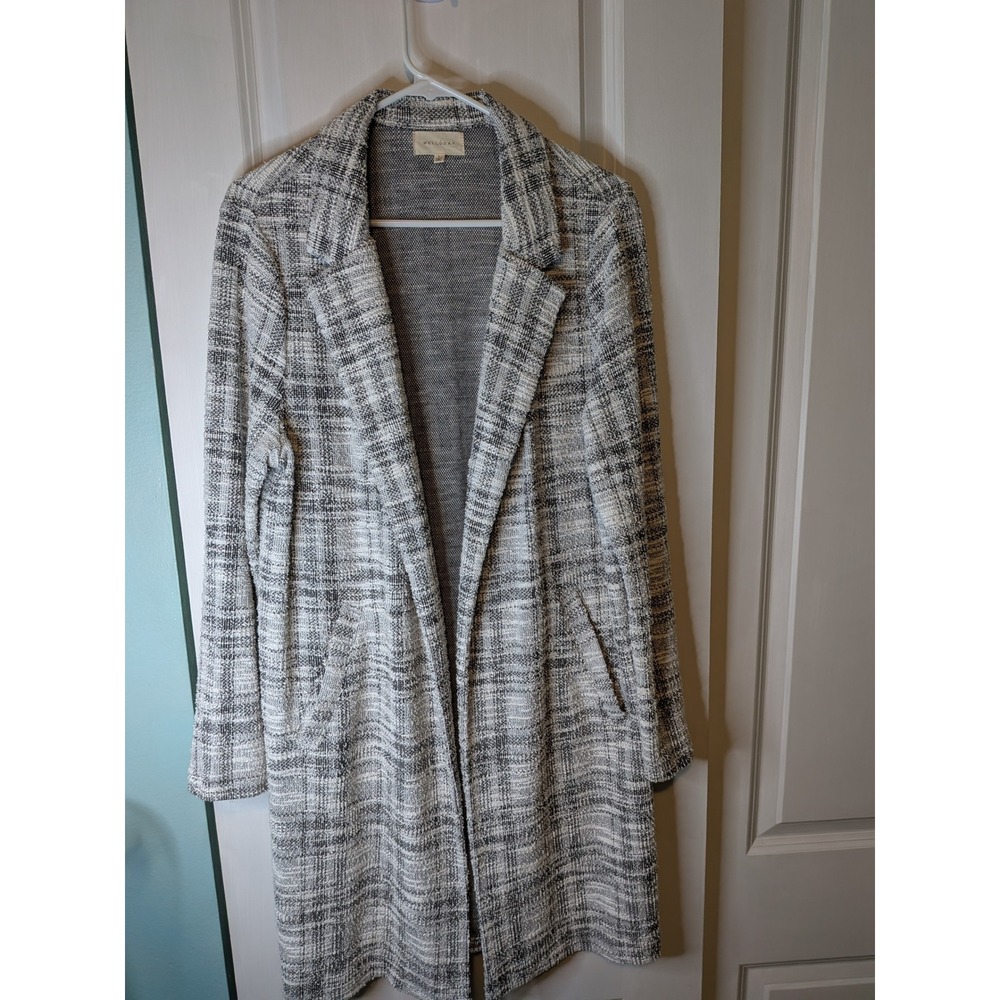 Melloday Womens Black White Plaid Open Front Longline Cardigan Coat Large